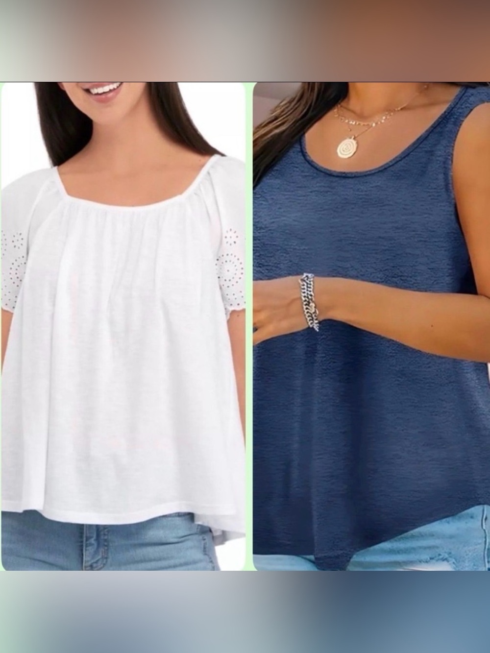 Bundle Women’s Tops Crown & Ivy White Eyelet Blouse L & Navy Oversized Tank 2XL